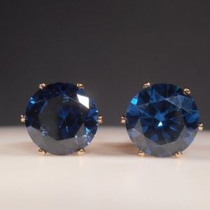 Gold Plated Sapphire Blue CZ Stud Earrings
